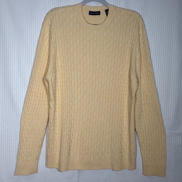 Grant Thomas Soft XL Butter Yellow Cable Knit Sweater Quality 100% Pima Cotton - Picture 2 of 6